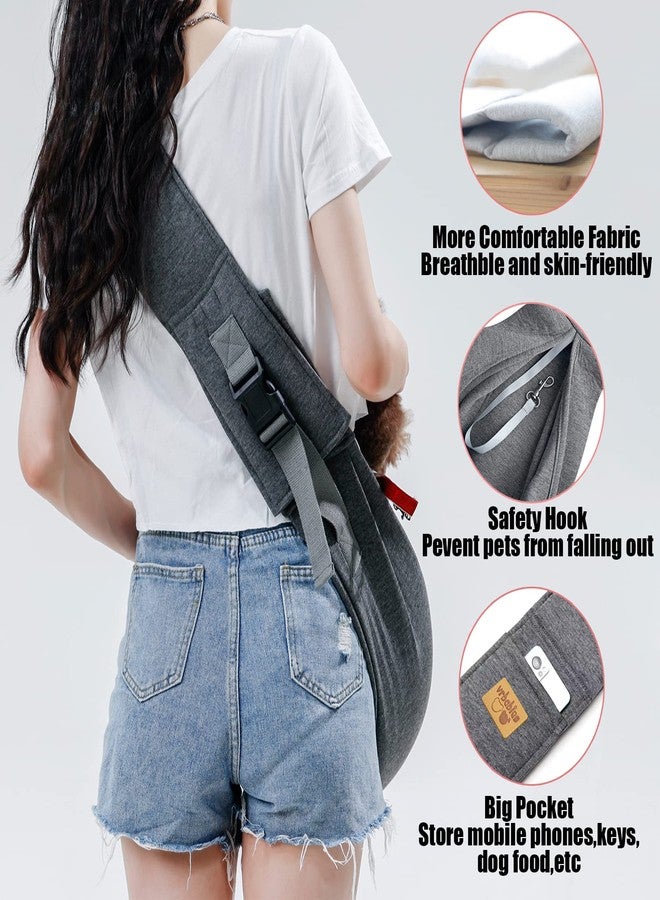 vrbabies Dog Sling Hands Free Dog Sling Carrier Adjustable Strap Dog Carrier Sling Soft Cotton Dog Carrier Bag Dog Carriers with Pocket for Travel Outdoor(Dark Grey) - Image 4